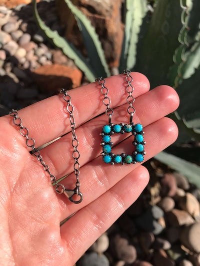 The Snake Eye Square Turquoise Necklace, 5-Necklaces-Calli Co., Turquoise and Silver Jewelry, Native American Handmade, Zuni Tribe, Navajo Tribe, Brock Texas