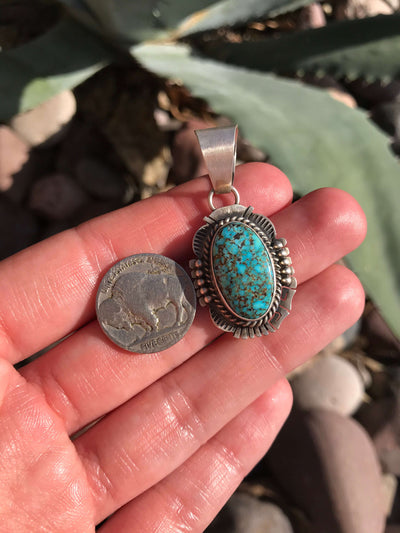 The Klayton Turquoise Pendant, 8-Pendants-Calli Co., Turquoise and Silver Jewelry, Native American Handmade, Zuni Tribe, Navajo Tribe, Brock Texas