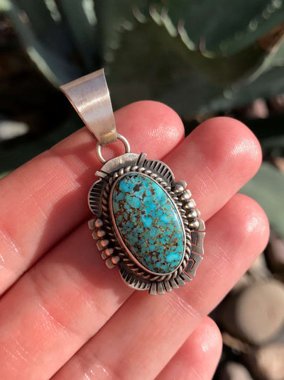 The Klayton Turquoise Pendant, 8-Pendants-Calli Co., Turquoise and Silver Jewelry, Native American Handmade, Zuni Tribe, Navajo Tribe, Brock Texas