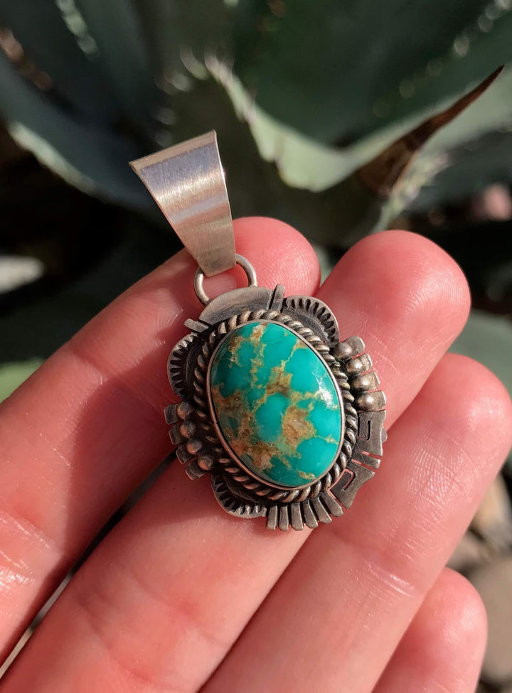 The Klayton Turquoise Pendant, 6-Pendants-Calli Co., Turquoise and Silver Jewelry, Native American Handmade, Zuni Tribe, Navajo Tribe, Brock Texas