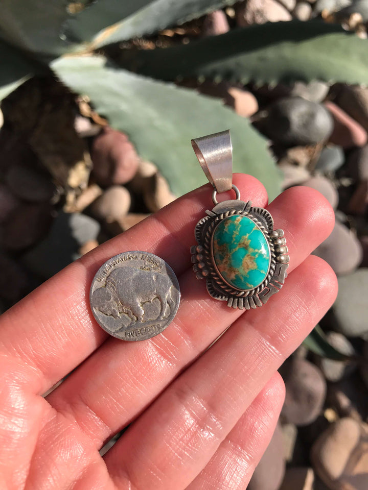 The Klayton Turquoise Pendant, 6-Pendants-Calli Co., Turquoise and Silver Jewelry, Native American Handmade, Zuni Tribe, Navajo Tribe, Brock Texas