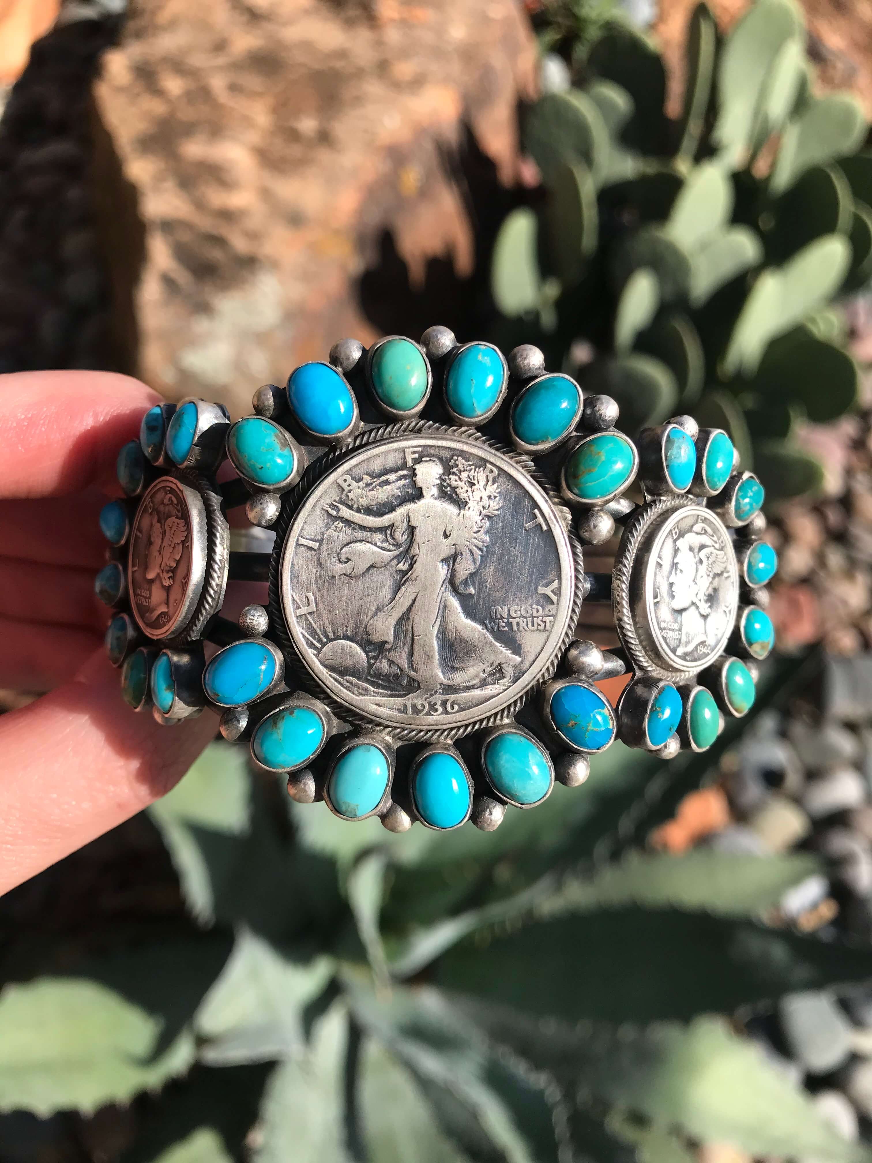 The 1936 Turquoise Cuff-Bracelets & Cuffs-Calli Co., Turquoise and Silver Jewelry, Native American Handmade, Zuni Tribe, Navajo Tribe, Brock Texas