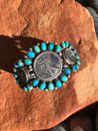 The 1936 Turquoise Cuff-Bracelets & Cuffs-Calli Co., Turquoise and Silver Jewelry, Native American Handmade, Zuni Tribe, Navajo Tribe, Brock Texas