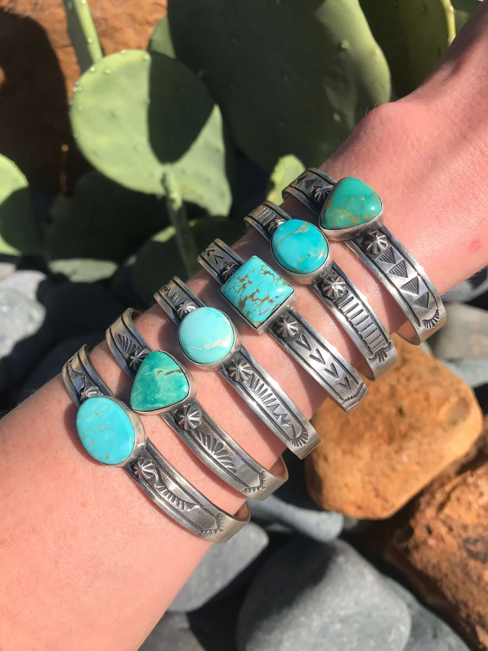 The Vernal Turquoise Cuffs-Bracelets & Cuffs-Calli Co., Turquoise and Silver Jewelry, Native American Handmade, Zuni Tribe, Navajo Tribe, Brock Texas