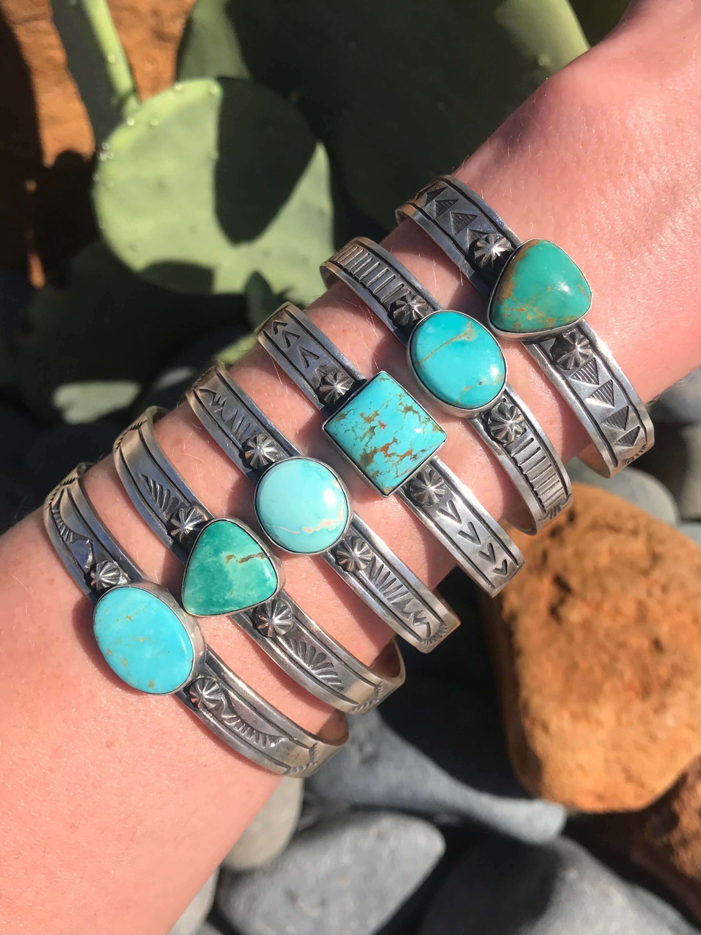 The Vernal Turquoise Cuffs-Bracelets & Cuffs-Calli Co., Turquoise and Silver Jewelry, Native American Handmade, Zuni Tribe, Navajo Tribe, Brock Texas