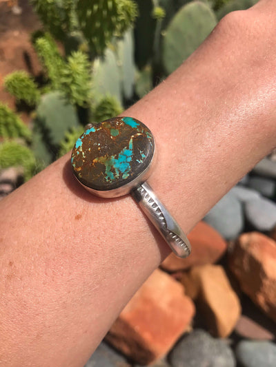 The Wallen Turquoise Cuff, 3-Bracelets & Cuffs-Calli Co., Turquoise and Silver Jewelry, Native American Handmade, Zuni Tribe, Navajo Tribe, Brock Texas