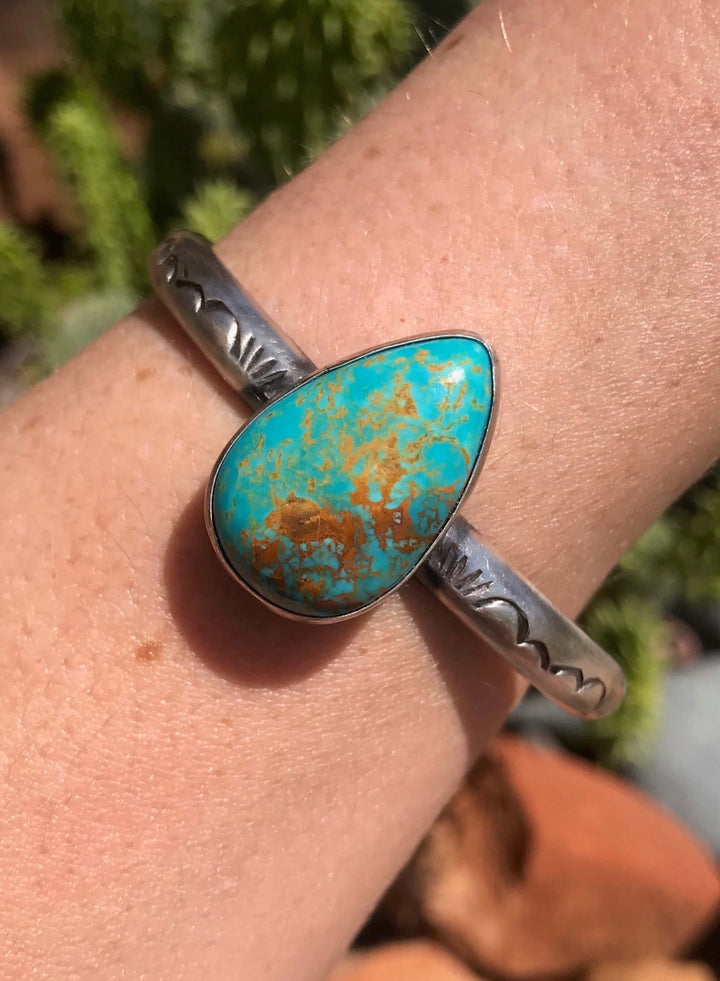 The Wallen Turquoise Cuff, 4-Bracelets & Cuffs-Calli Co., Turquoise and Silver Jewelry, Native American Handmade, Zuni Tribe, Navajo Tribe, Brock Texas