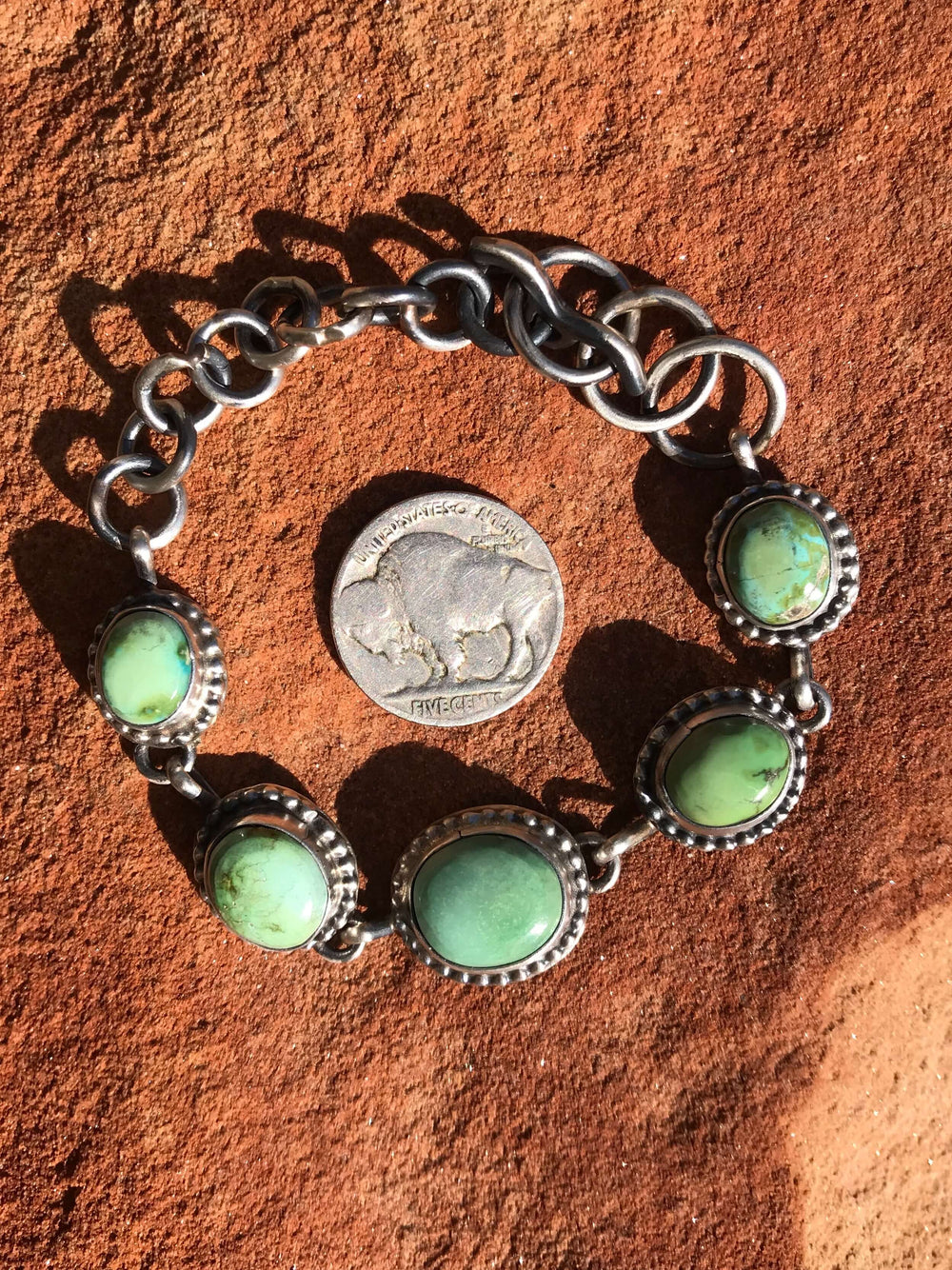 The Quintin Turquoise Link Bracelet-Bracelets & Cuffs-Calli Co., Turquoise and Silver Jewelry, Native American Handmade, Zuni Tribe, Navajo Tribe, Brock Texas