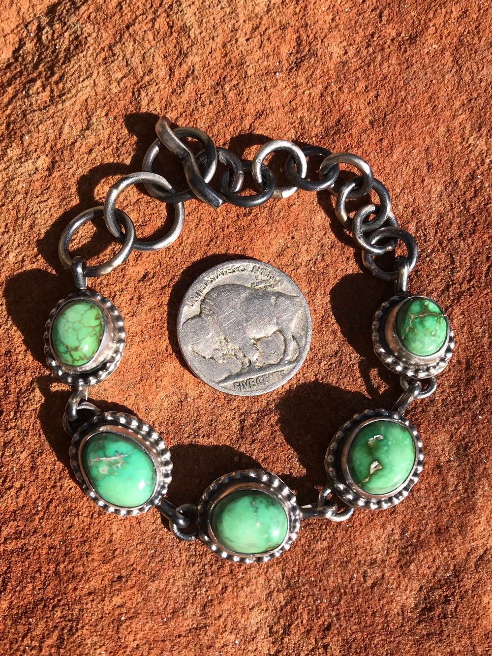 The Wilshire Turquoise Link Bracelet-Bracelets & Cuffs-Calli Co., Turquoise and Silver Jewelry, Native American Handmade, Zuni Tribe, Navajo Tribe, Brock Texas