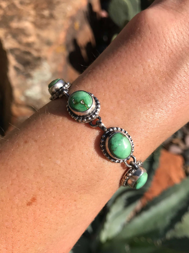 The Wilshire Turquoise Link Bracelet-Bracelets & Cuffs-Calli Co., Turquoise and Silver Jewelry, Native American Handmade, Zuni Tribe, Navajo Tribe, Brock Texas