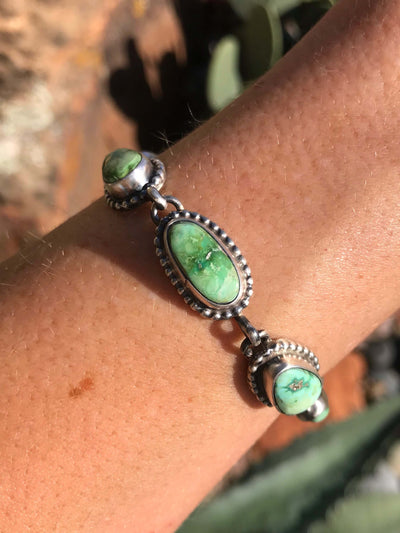 The Beaumont Turquoise Link Bracelet-Bracelets & Cuffs-Calli Co., Turquoise and Silver Jewelry, Native American Handmade, Zuni Tribe, Navajo Tribe, Brock Texas