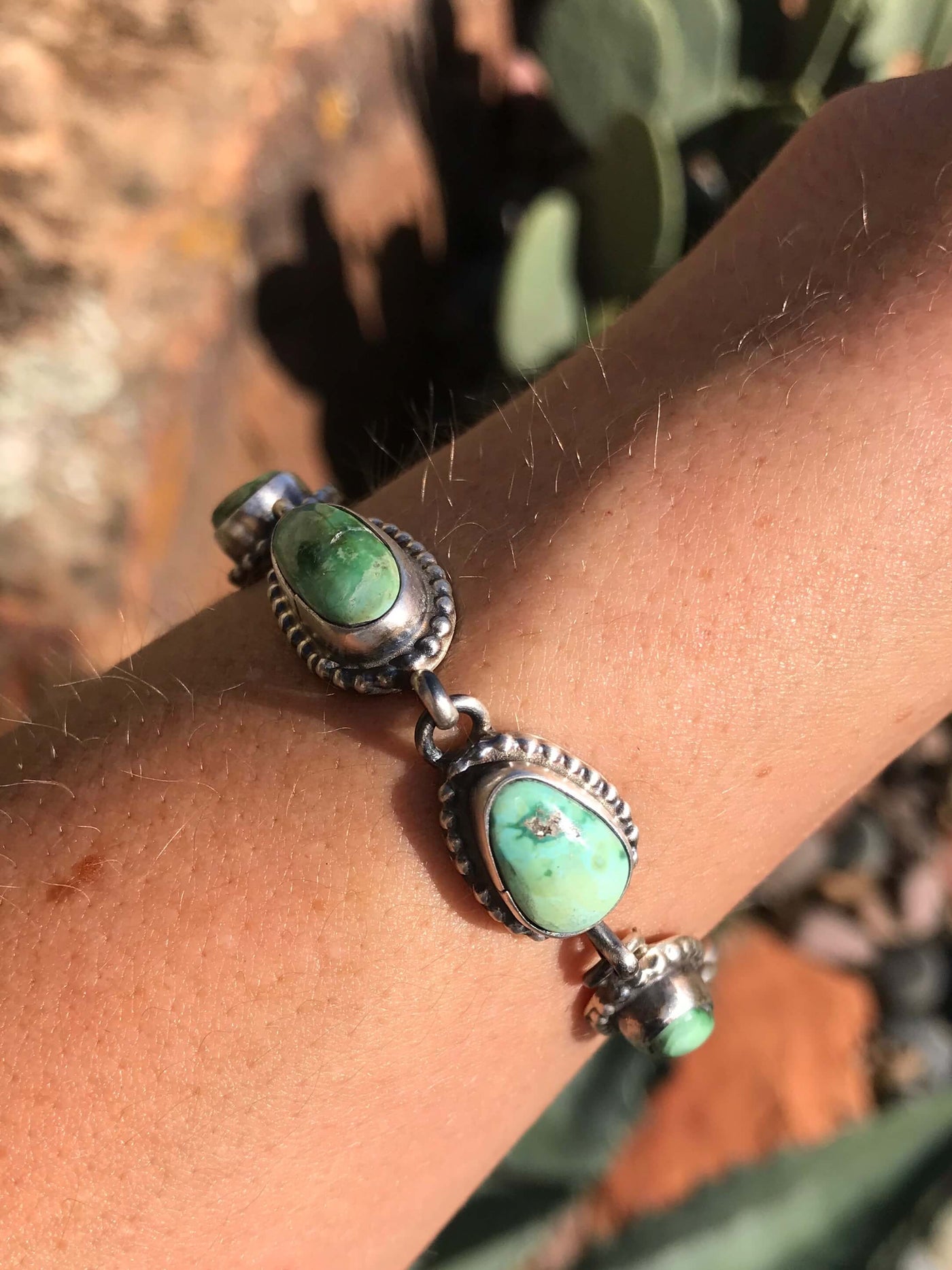 The Beaumont Turquoise Link Bracelet-Bracelets & Cuffs-Calli Co., Turquoise and Silver Jewelry, Native American Handmade, Zuni Tribe, Navajo Tribe, Brock Texas