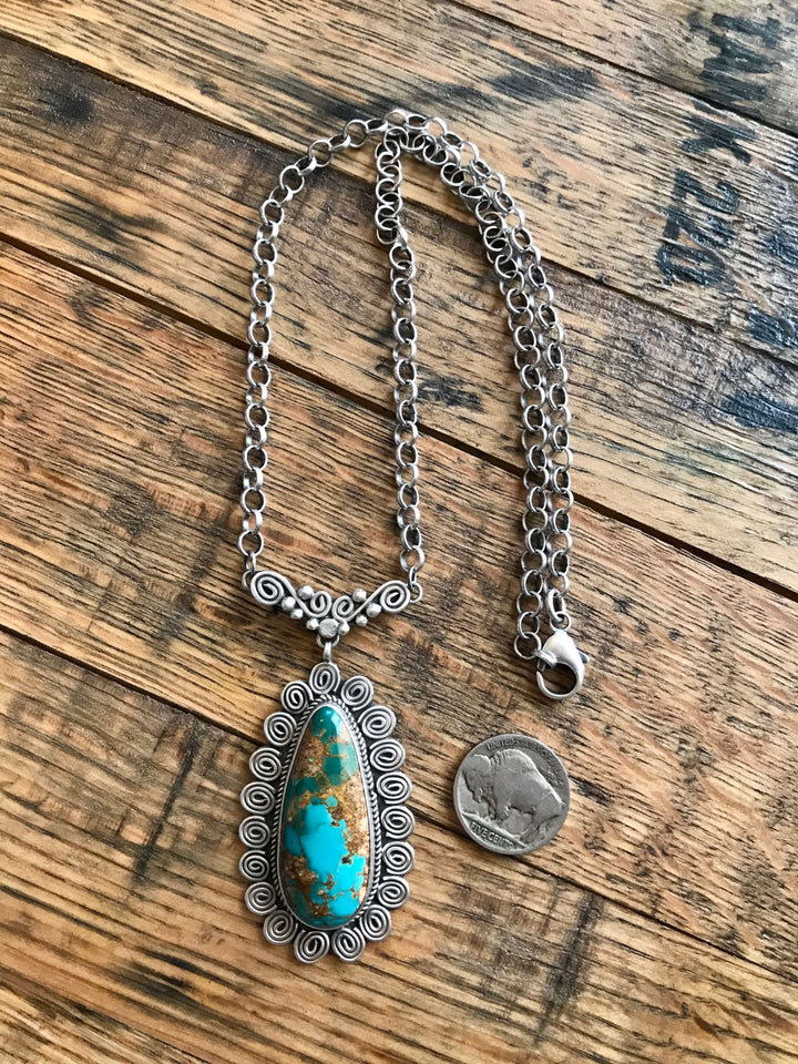 The Baja Turquoise Statement Necklace-Necklaces-Calli Co., Turquoise and Silver Jewelry, Native American Handmade, Zuni Tribe, Navajo Tribe, Brock Texas