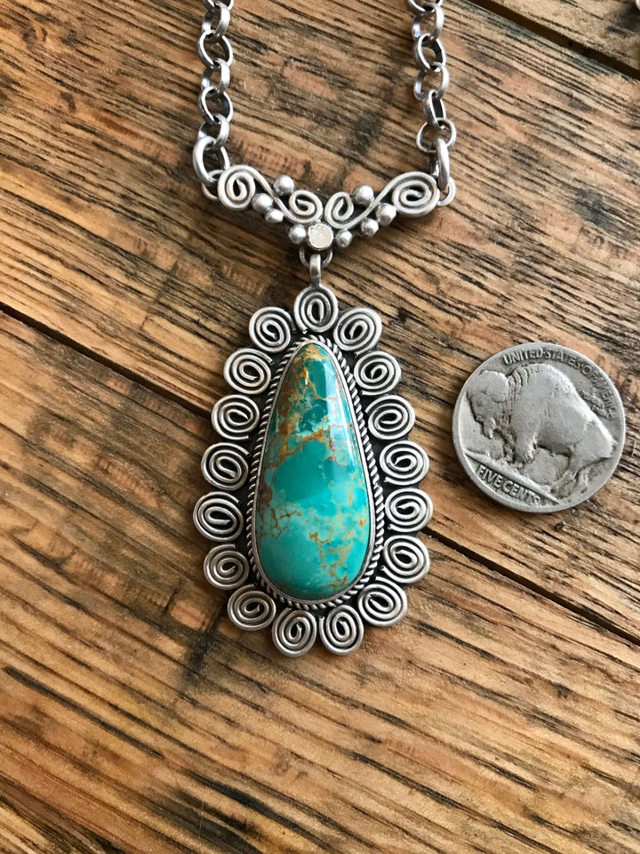 The Ensenada Turquoise Statement Necklace-Necklaces-Calli Co., Turquoise and Silver Jewelry, Native American Handmade, Zuni Tribe, Navajo Tribe, Brock Texas