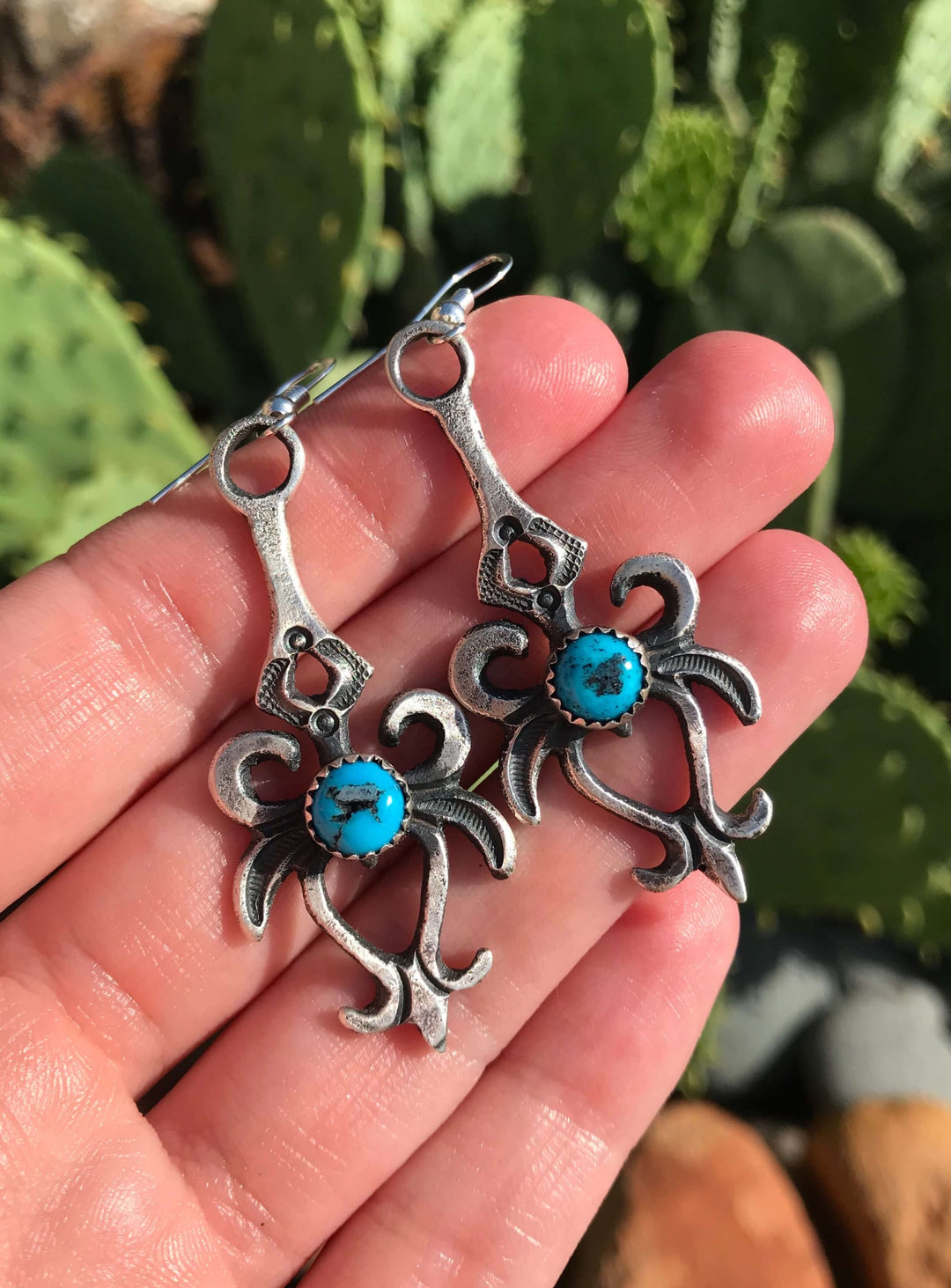 The Chambers Turquoise Earrings-Earrings-Calli Co., Turquoise and Silver Jewelry, Native American Handmade, Zuni Tribe, Navajo Tribe, Brock Texas