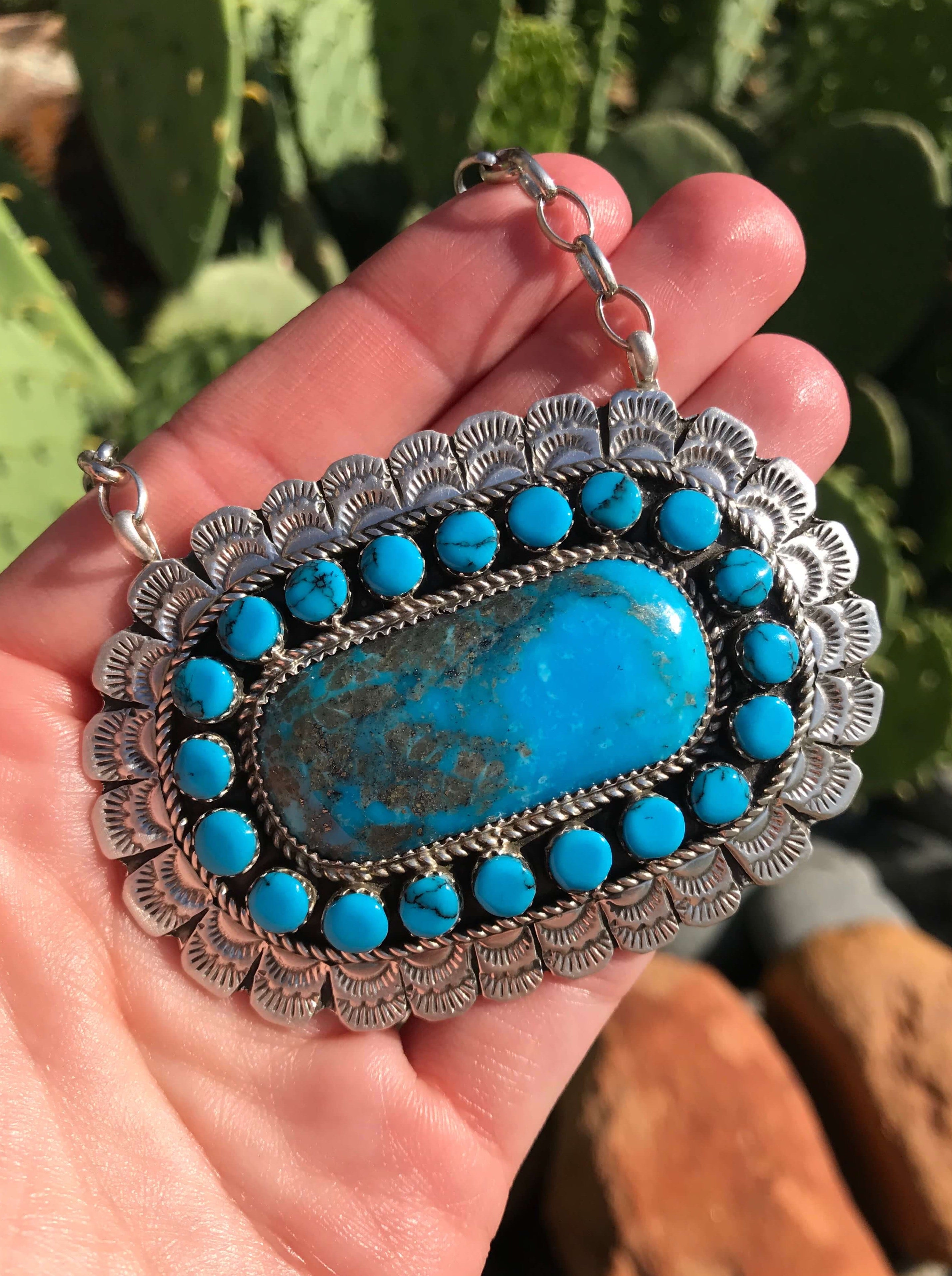 Turquoise crystal stone Pendant in 925 Silver- 1pc – Iranian - Moksa