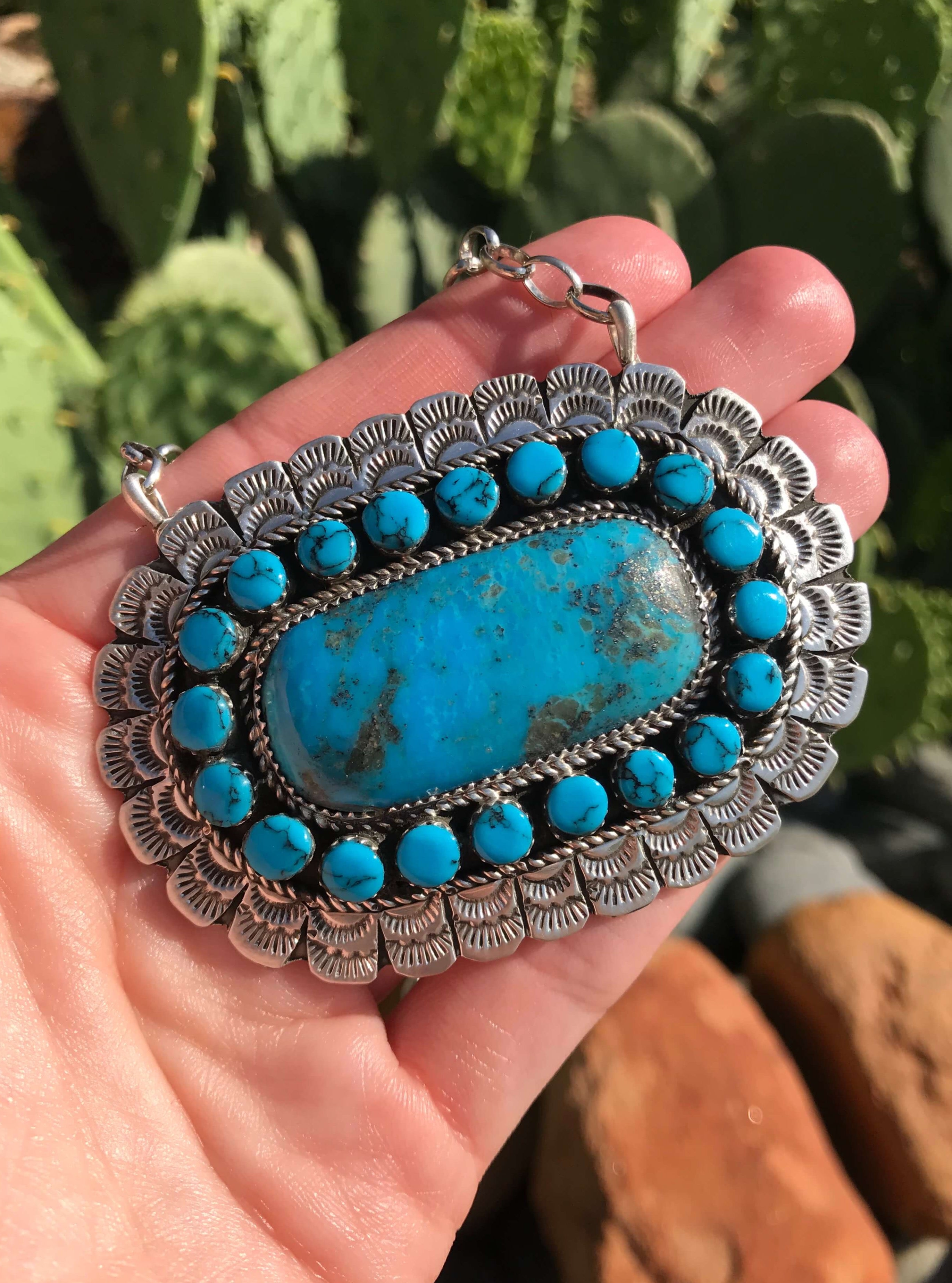 The Benavides Turquoise Statement Necklace-Necklaces-Calli Co., Turquoise and Silver Jewelry, Native American Handmade, Zuni Tribe, Navajo Tribe, Brock Texas