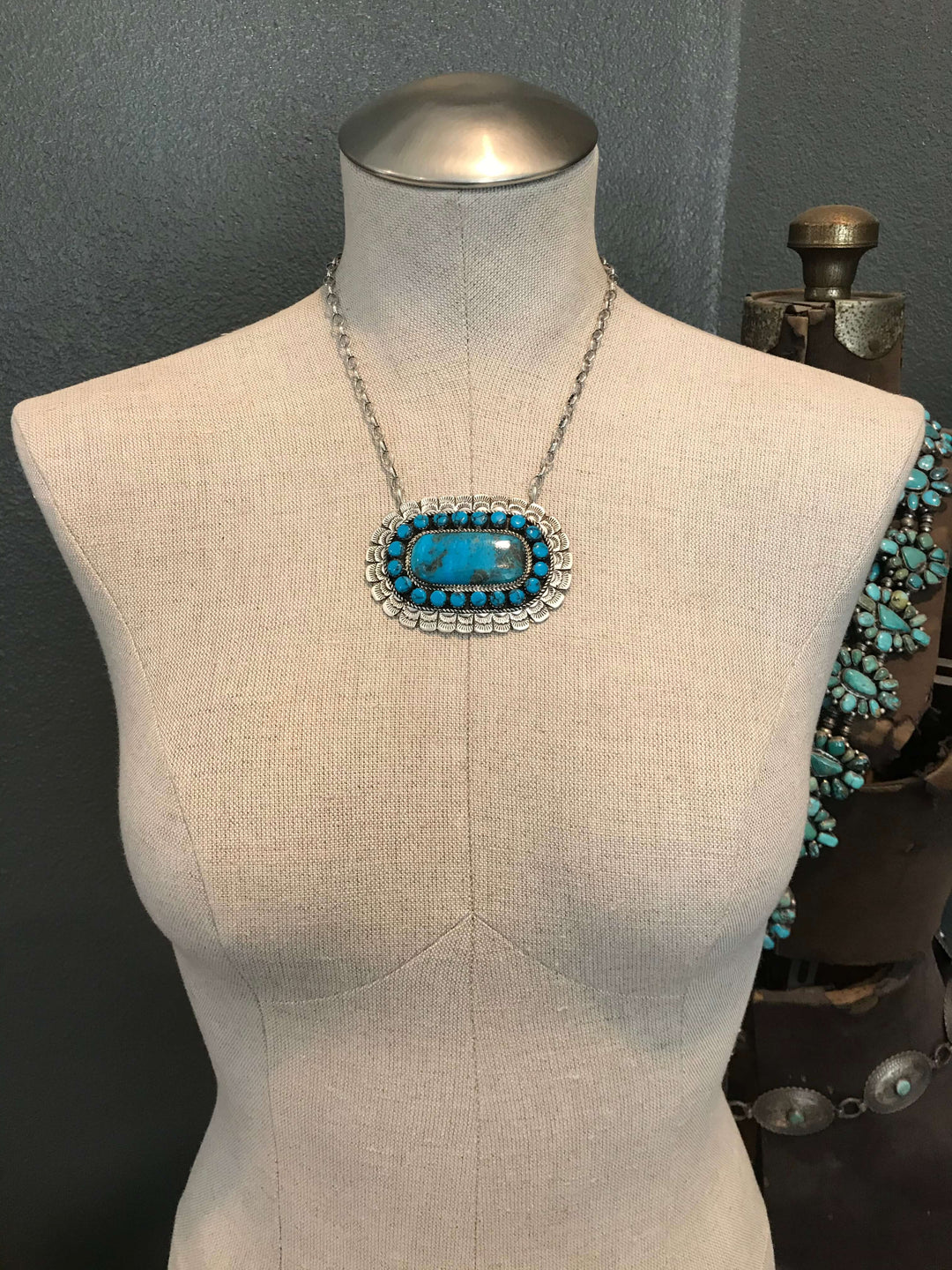 The Benavides Turquoise Statement Necklace-Necklaces-Calli Co., Turquoise and Silver Jewelry, Native American Handmade, Zuni Tribe, Navajo Tribe, Brock Texas