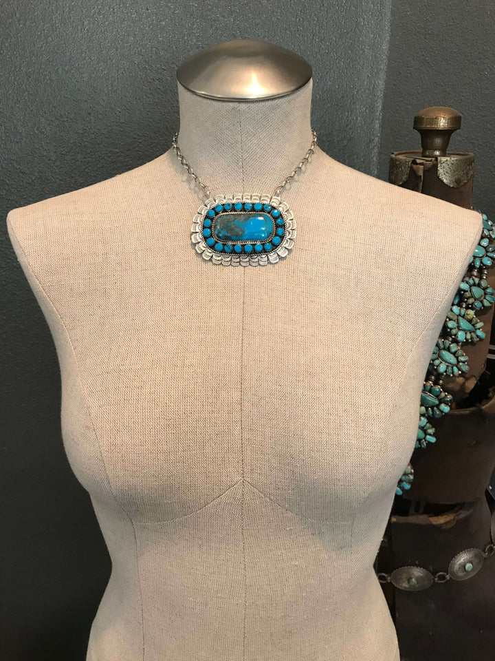 The Meridian Turquoise Statement Necklace-Necklaces-Calli Co., Turquoise and Silver Jewelry, Native American Handmade, Zuni Tribe, Navajo Tribe, Brock Texas