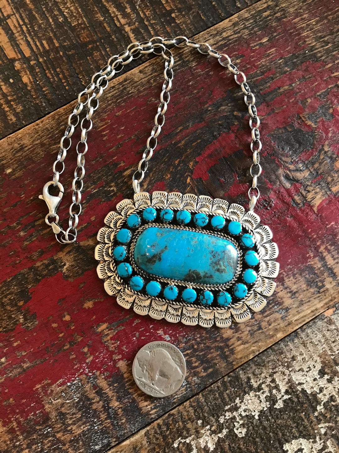 The Benavides Turquoise Statement Necklace-Necklaces-Calli Co., Turquoise and Silver Jewelry, Native American Handmade, Zuni Tribe, Navajo Tribe, Brock Texas