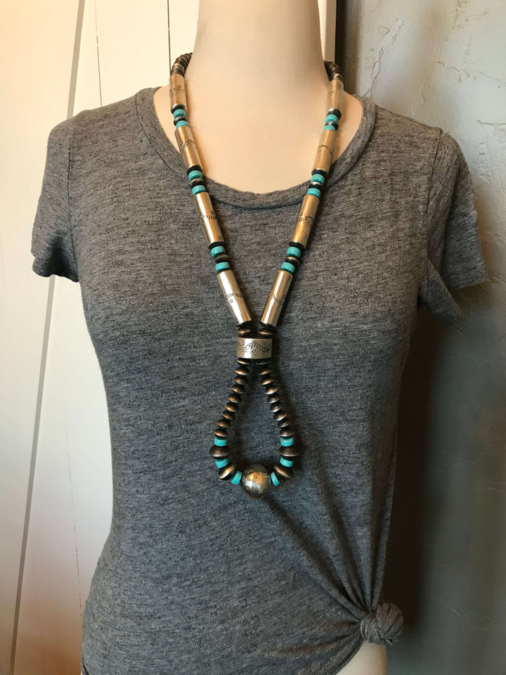 The Landry Turquoise Jacla Necklace-Necklaces-Calli Co., Turquoise and Silver Jewelry, Native American Handmade, Zuni Tribe, Navajo Tribe, Brock Texas