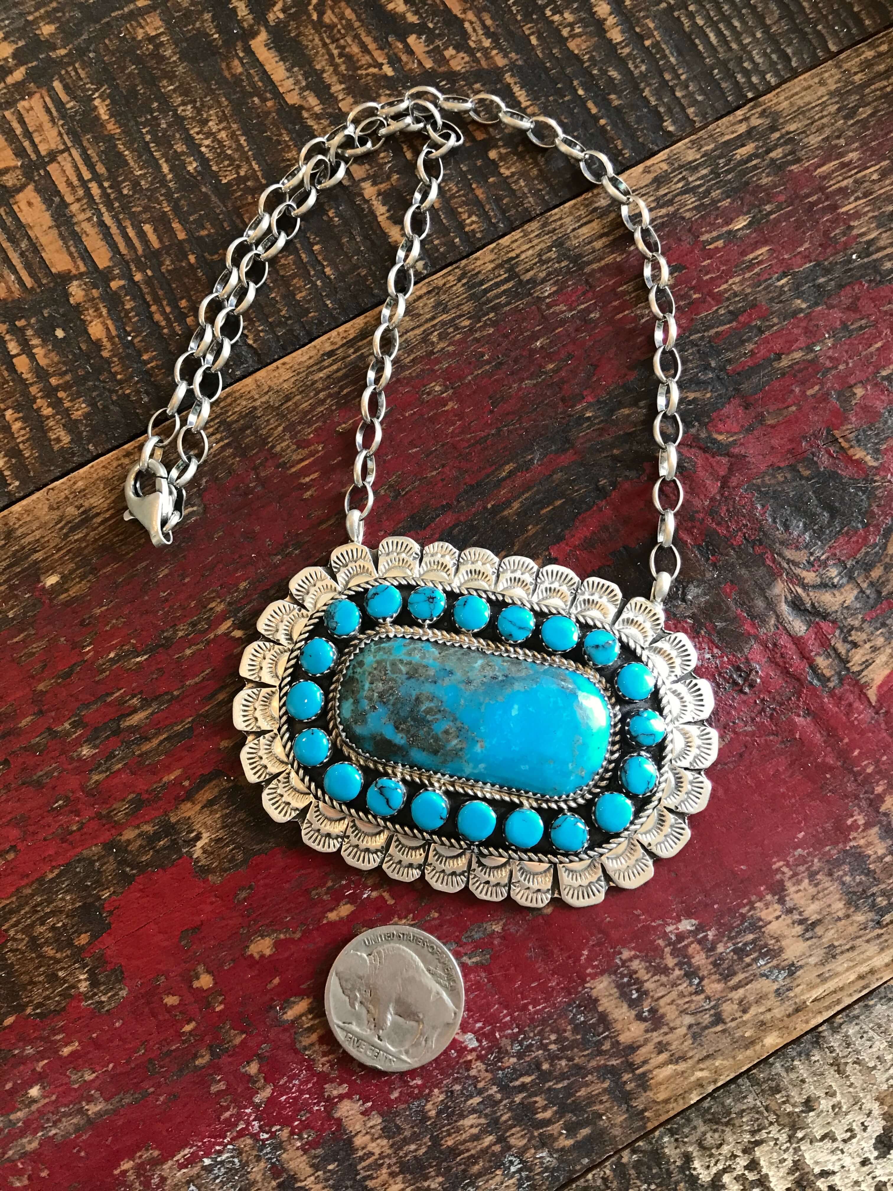South Western Style Circular Turquoise Color Concho Statement Necklace –  Rosemarie Collections