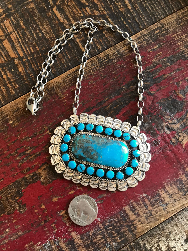 The Meridian Turquoise Statement Necklace-Necklaces-Calli Co., Turquoise and Silver Jewelry, Native American Handmade, Zuni Tribe, Navajo Tribe, Brock Texas