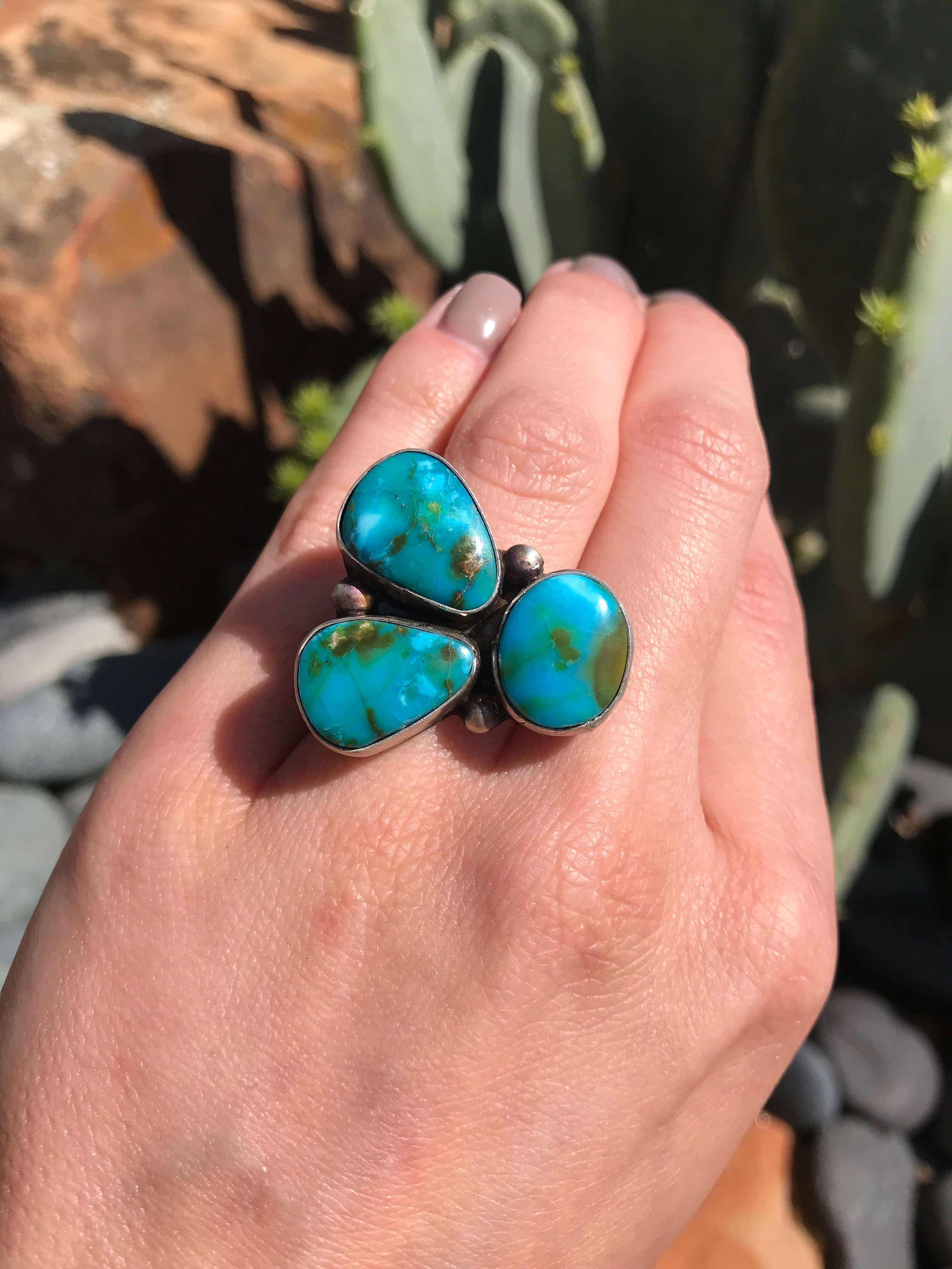 The Little Texas Ring 3, Sz 6.5-Rings-Calli Co., Turquoise and Silver Jewelry, Native American Handmade, Zuni Tribe, Navajo Tribe, Brock Texas