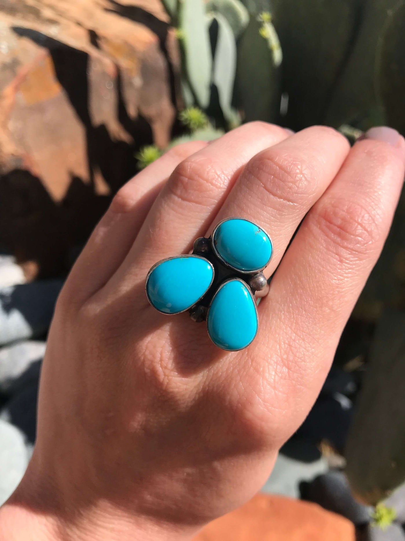 The Little Texas Ring 4, Sz 7.5-Rings-Calli Co., Turquoise and Silver Jewelry, Native American Handmade, Zuni Tribe, Navajo Tribe, Brock Texas