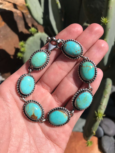 The Kingman Link Bracelet, 3-Bracelets & Cuffs-Calli Co., Turquoise and Silver Jewelry, Native American Handmade, Zuni Tribe, Navajo Tribe, Brock Texas