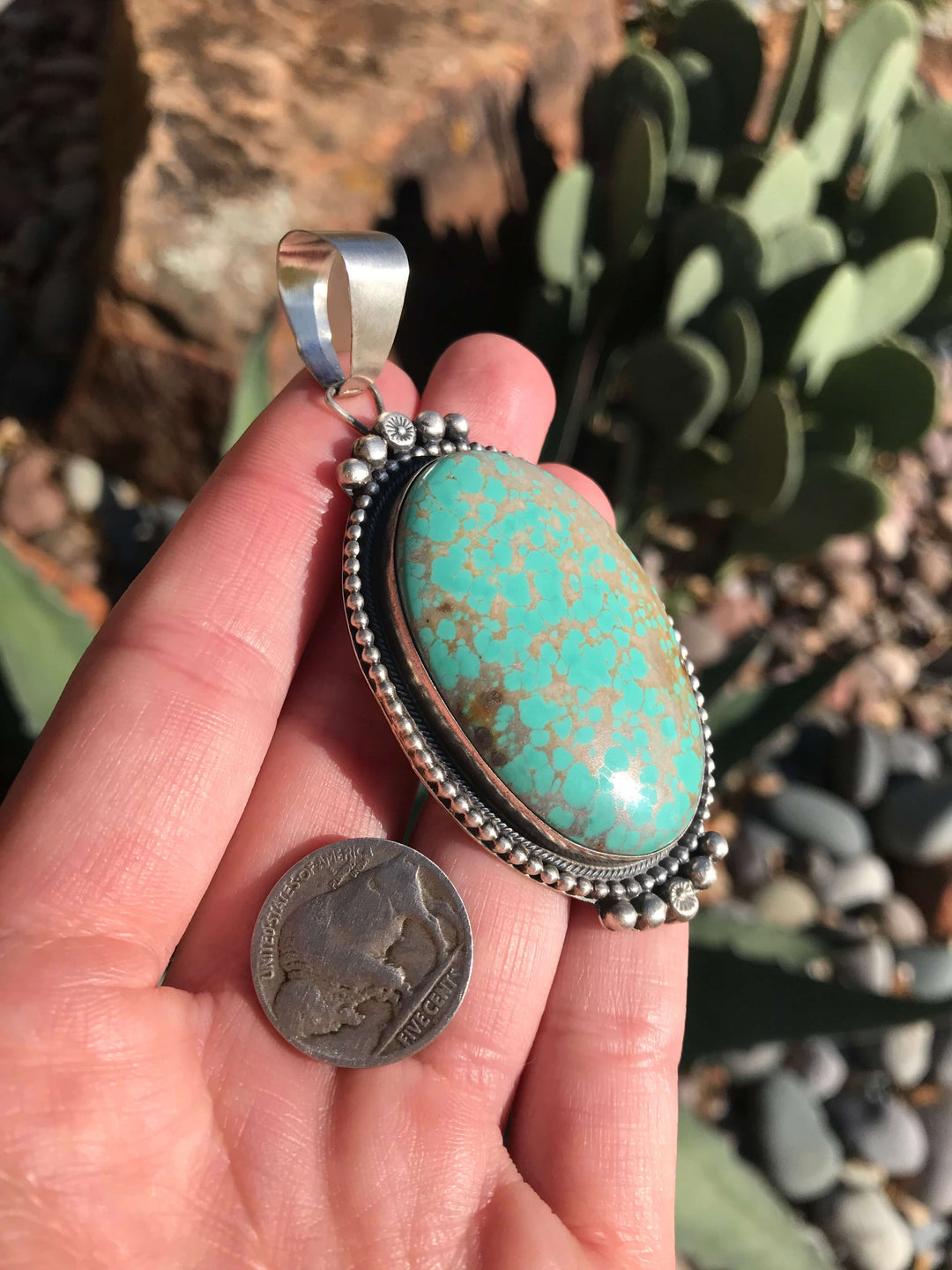 The Beldev Turquoise Pendant-Pendants-Calli Co., Turquoise and Silver Jewelry, Native American Handmade, Zuni Tribe, Navajo Tribe, Brock Texas