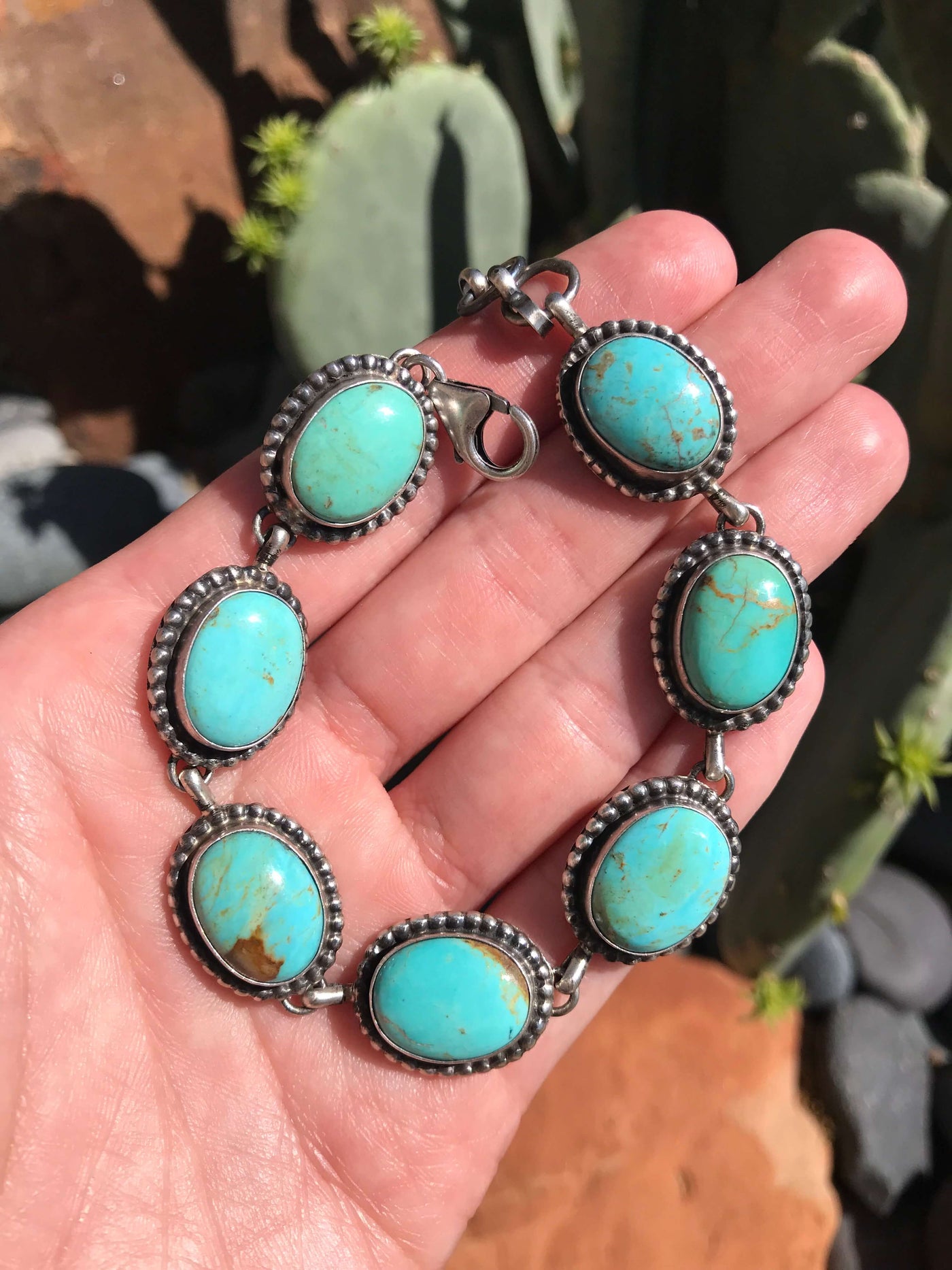 The Kingman Link Bracelet, 3-Bracelets & Cuffs-Calli Co., Turquoise and Silver Jewelry, Native American Handmade, Zuni Tribe, Navajo Tribe, Brock Texas