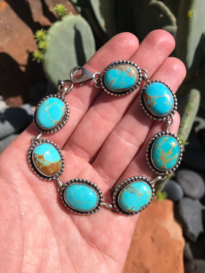 The Kingman Link Bracelet, 1-Bracelets & Cuffs-Calli Co., Turquoise and Silver Jewelry, Native American Handmade, Zuni Tribe, Navajo Tribe, Brock Texas
