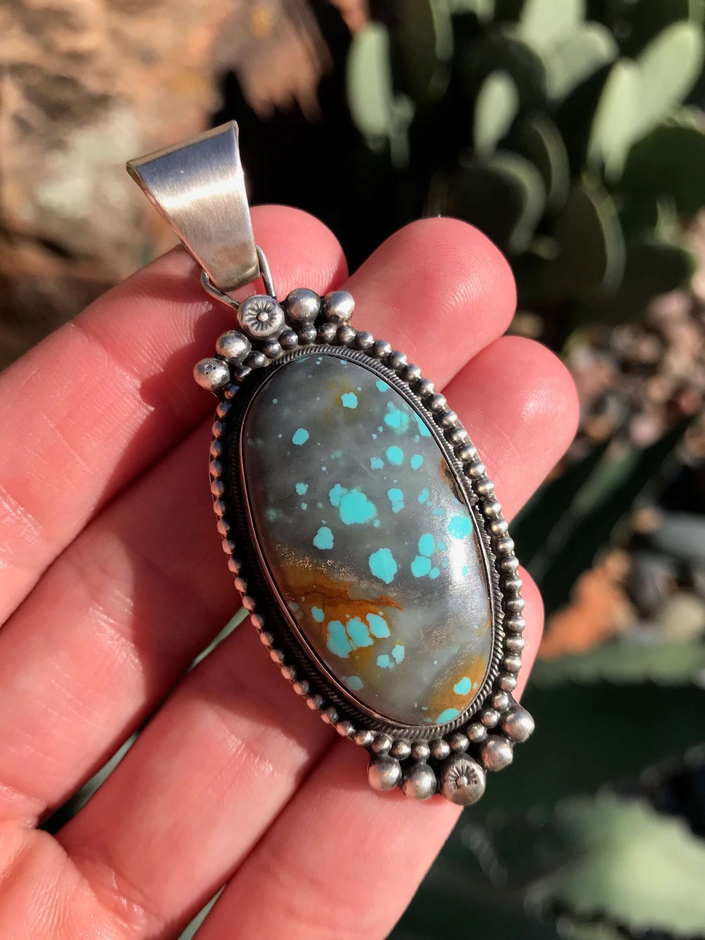 The Breslin Turquoise Pendant-Pendants-Calli Co., Turquoise and Silver Jewelry, Native American Handmade, Zuni Tribe, Navajo Tribe, Brock Texas