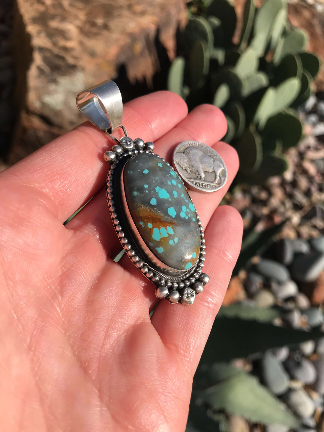The Breslin Turquoise Pendant-Pendants-Calli Co., Turquoise and Silver Jewelry, Native American Handmade, Zuni Tribe, Navajo Tribe, Brock Texas