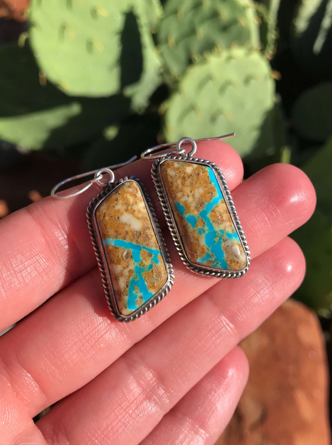 The Boulder Turquoise Dangle Earrings, 2-Earrings-Calli Co., Turquoise and Silver Jewelry, Native American Handmade, Zuni Tribe, Navajo Tribe, Brock Texas