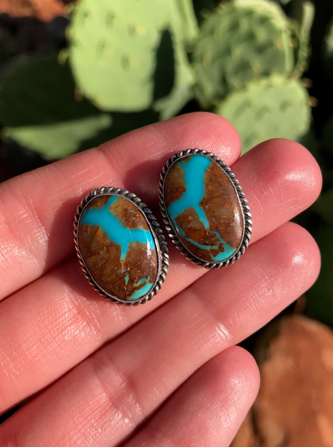 The Boulder Turquoise Studs, 14-Earrings-Calli Co., Turquoise and Silver Jewelry, Native American Handmade, Zuni Tribe, Navajo Tribe, Brock Texas