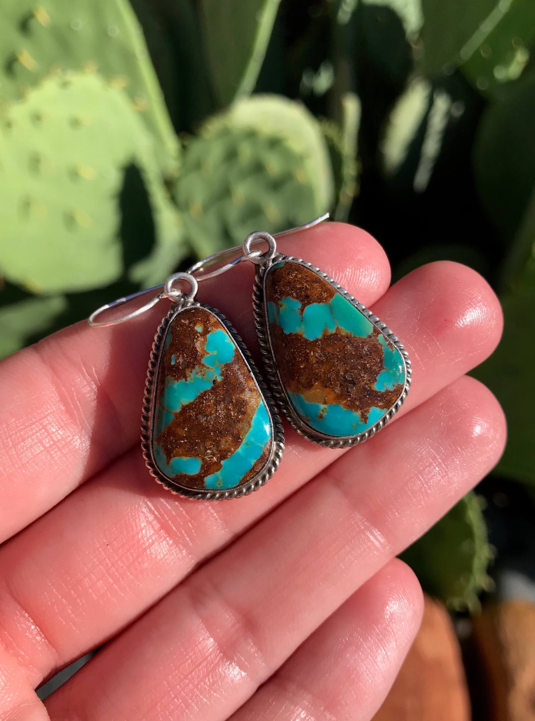 The Boulder Turquoise Dangle Earrings, 6-Earrings-Calli Co., Turquoise and Silver Jewelry, Native American Handmade, Zuni Tribe, Navajo Tribe, Brock Texas