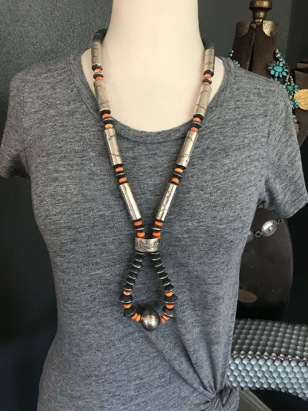 The Izetta Spiny Jacla Necklace-Necklaces-Calli Co., Turquoise and Silver Jewelry, Native American Handmade, Zuni Tribe, Navajo Tribe, Brock Texas
