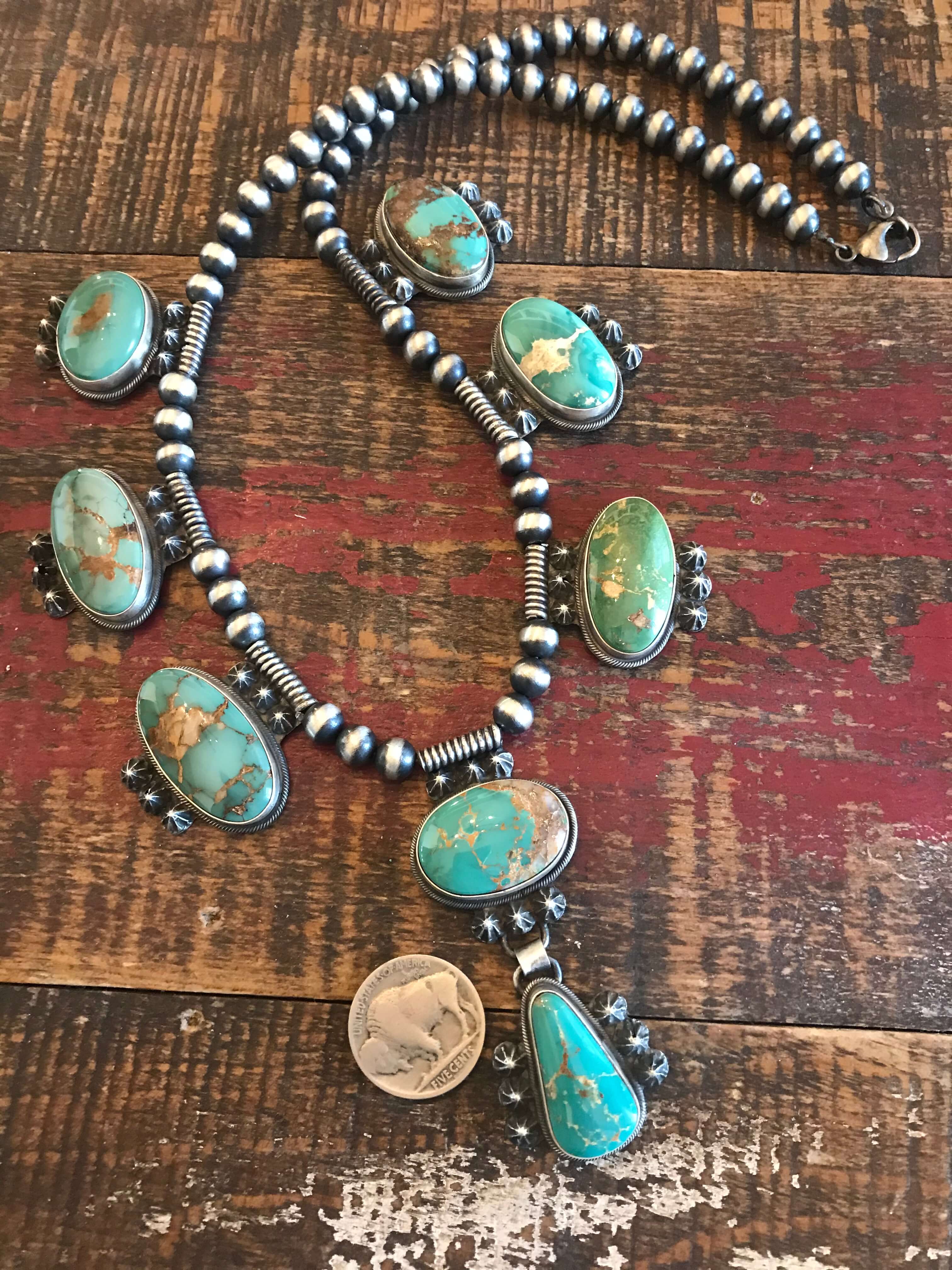 オーダー品♡ヴィンテージ♡天然サファイア&ダイヤ♡フルエタニティブレスレット The Draper Turquoise Necklace – Calli Co. Silver