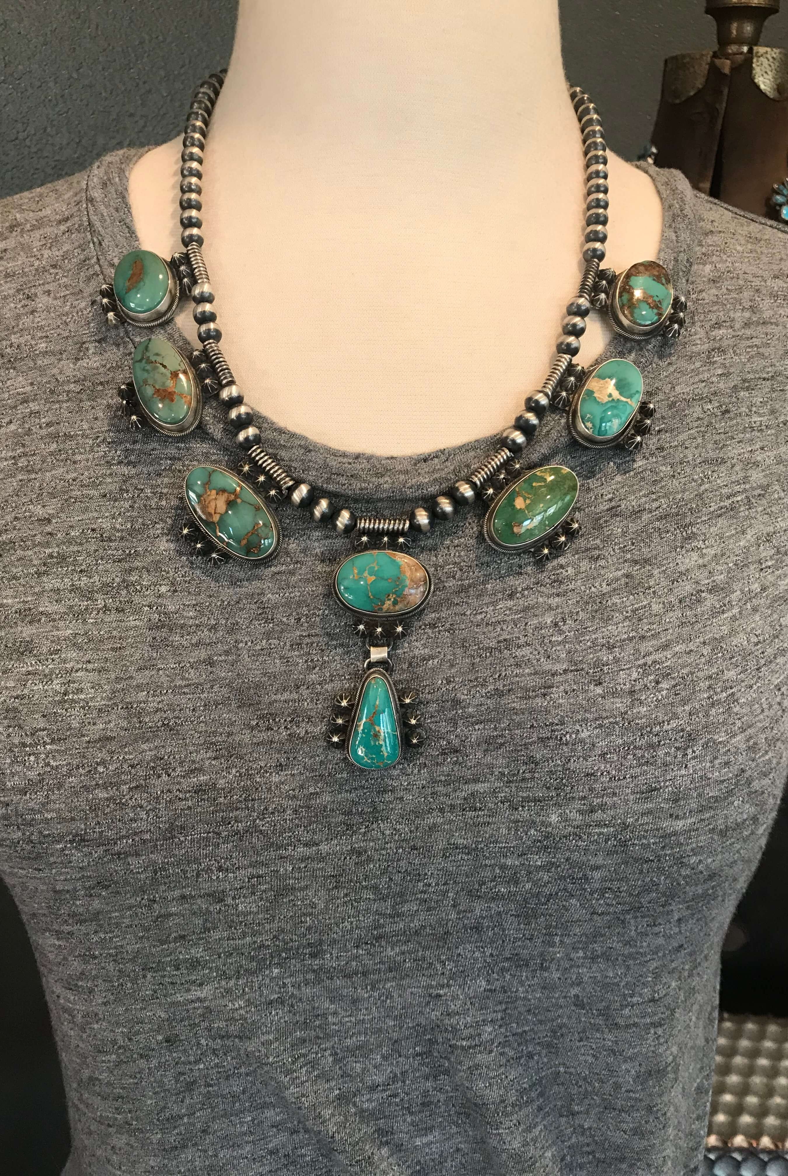 The Draper Royston Turquoise Necklace-Necklaces-Calli Co., Turquoise and Silver Jewelry, Native American Handmade, Zuni Tribe, Navajo Tribe, Brock Texas