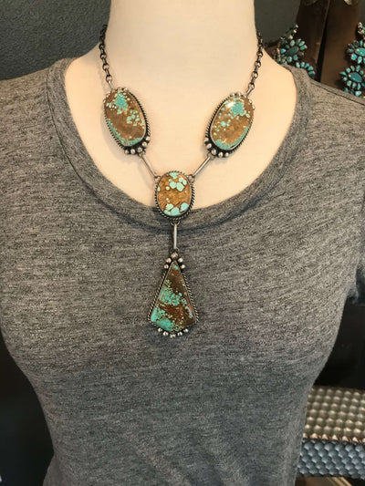 The Sedalia Number 8 Turquoise Lariat Necklace Set-Necklaces-Calli Co., Turquoise and Silver Jewelry, Native American Handmade, Zuni Tribe, Navajo Tribe, Brock Texas