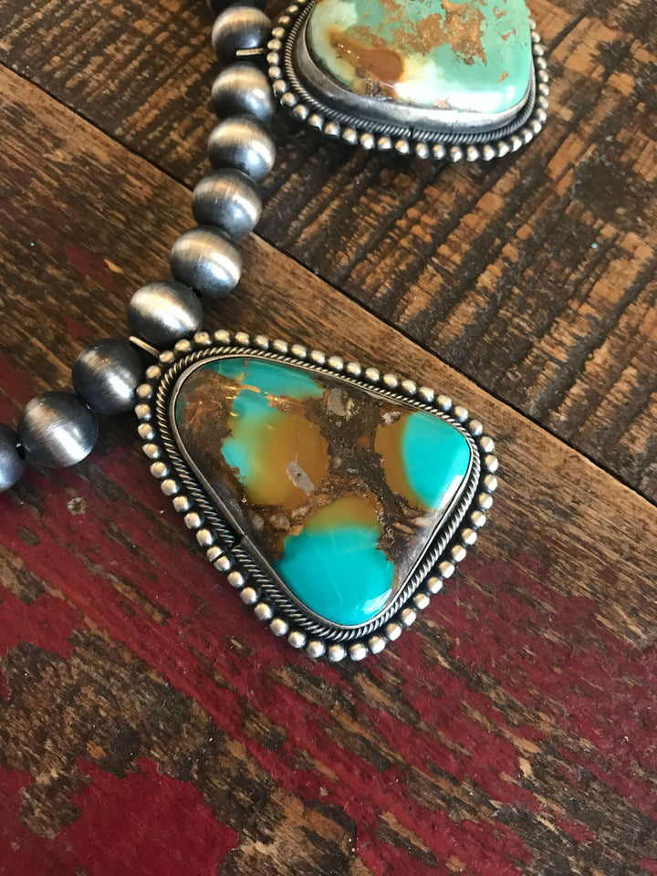 The Finley Turquoise Statement Necklace-Necklaces-Calli Co., Turquoise and Silver Jewelry, Native American Handmade, Zuni Tribe, Navajo Tribe, Brock Texas