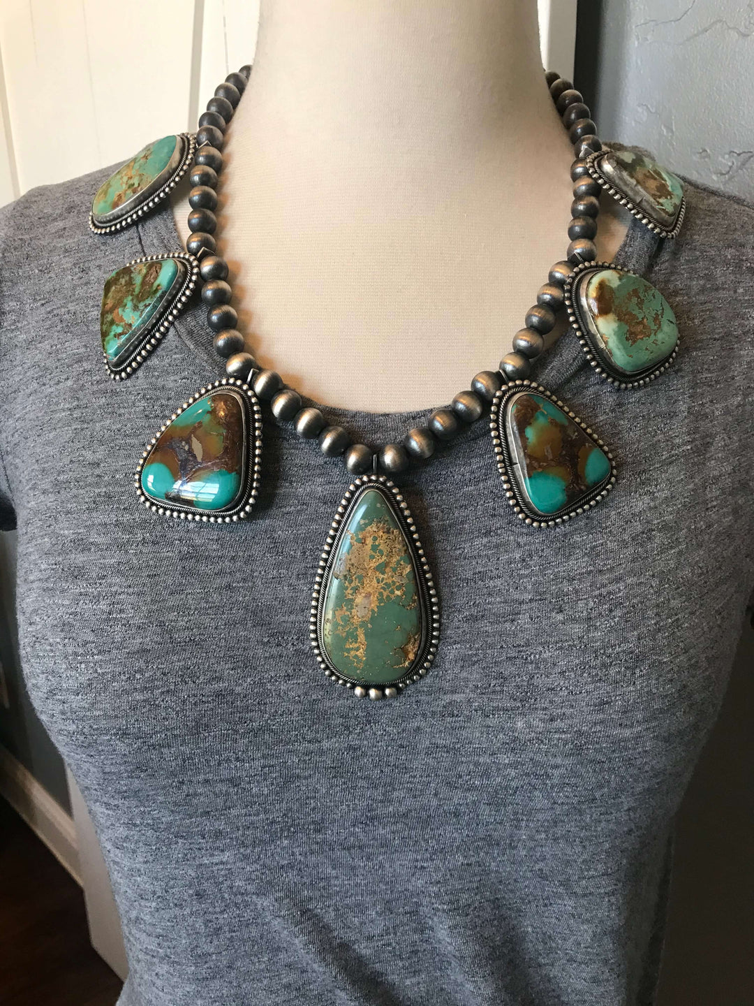 The Finley Turquoise Statement Necklace-Necklaces-Calli Co., Turquoise and Silver Jewelry, Native American Handmade, Zuni Tribe, Navajo Tribe, Brock Texas