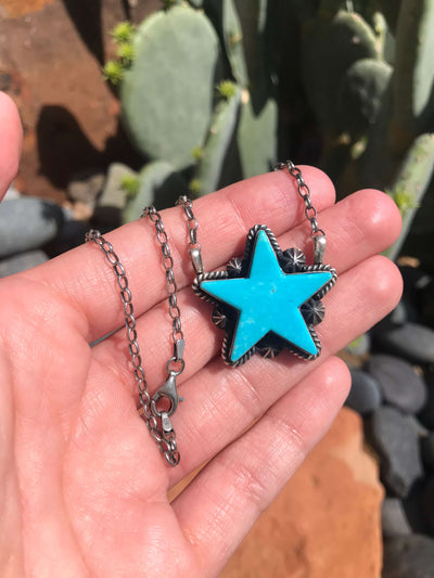 The Turquoise Star Necklace, 21-Necklaces-Calli Co., Turquoise and Silver Jewelry, Native American Handmade, Zuni Tribe, Navajo Tribe, Brock Texas