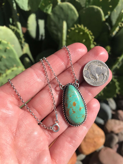 The Cinna Turquoise Teardrop Necklaces-Necklaces-Calli Co., Turquoise and Silver Jewelry, Native American Handmade, Zuni Tribe, Navajo Tribe, Brock Texas