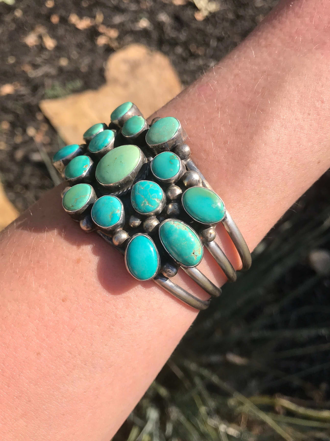The Waynoka Turquoise Cluster Cuff-Bracelets & Cuffs-Calli Co., Turquoise and Silver Jewelry, Native American Handmade, Zuni Tribe, Navajo Tribe, Brock Texas