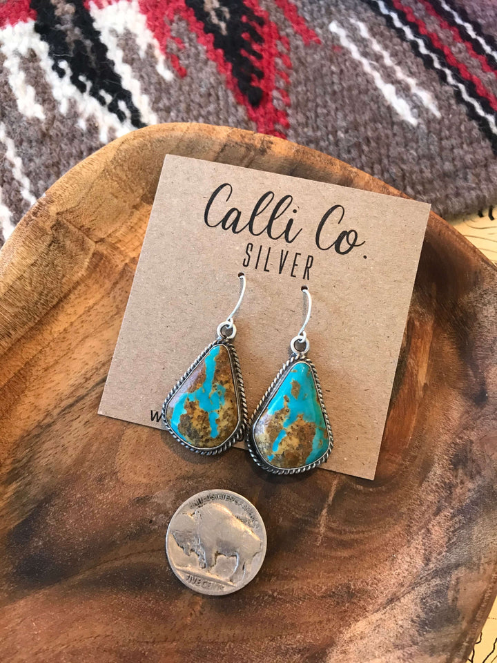 The Boulder Turquoise Dangle Earrings, 7-Earrings-Calli Co., Turquoise and Silver Jewelry, Native American Handmade, Zuni Tribe, Navajo Tribe, Brock Texas