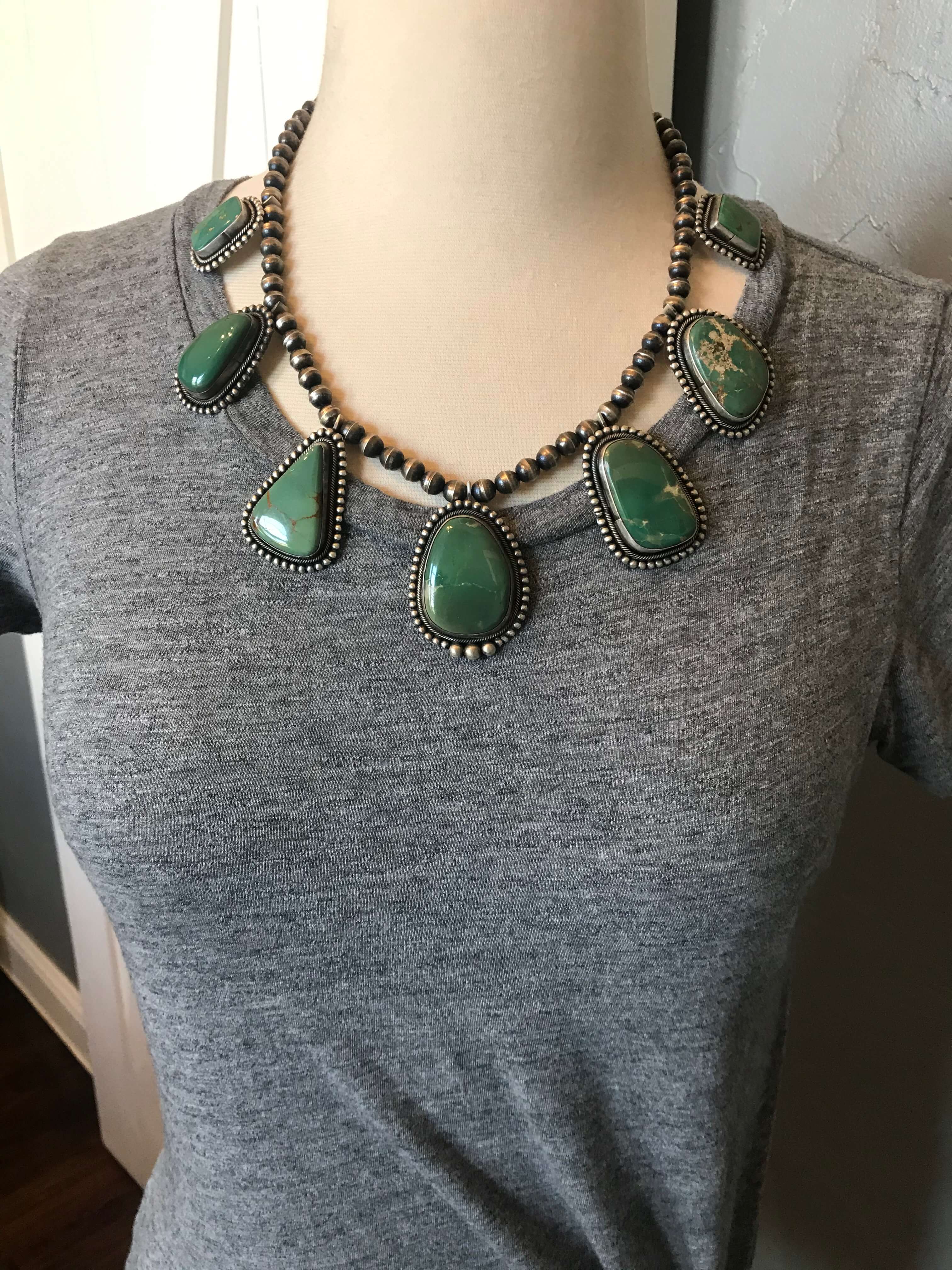 The Belgrade Turquoise Statement Necklace-Necklaces-Calli Co., Turquoise and Silver Jewelry, Native American Handmade, Zuni Tribe, Navajo Tribe, Brock Texas