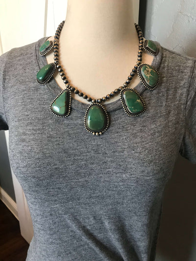 The Belgrade Royston Turquoise Statement Necklace-Necklaces-Calli Co., Turquoise and Silver Jewelry, Native American Handmade, Zuni Tribe, Navajo Tribe, Brock Texas